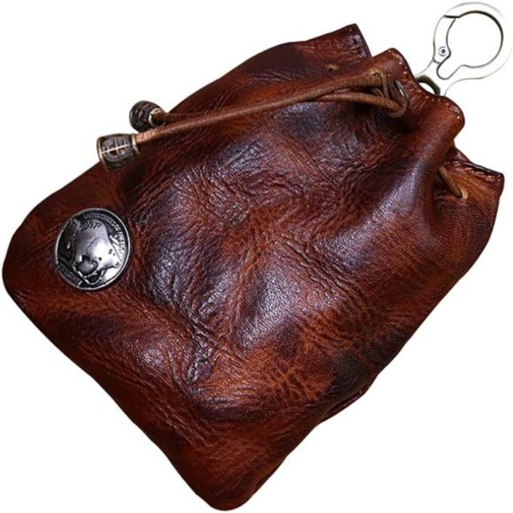 1 Pcs Leather Mini Medieval Pouch Keychain, Coin Organizer, Change Holder